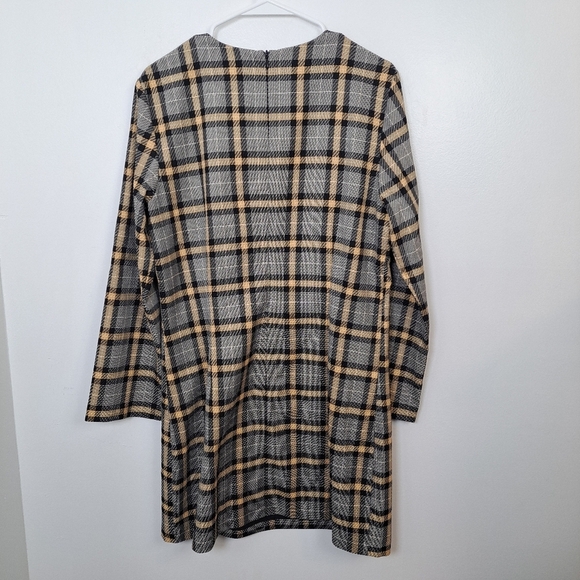 H&M Black Yellow Plaid Long Sleeve Preppy Clueless Mini Swing Dress Size Medium - Picture 4 of 7